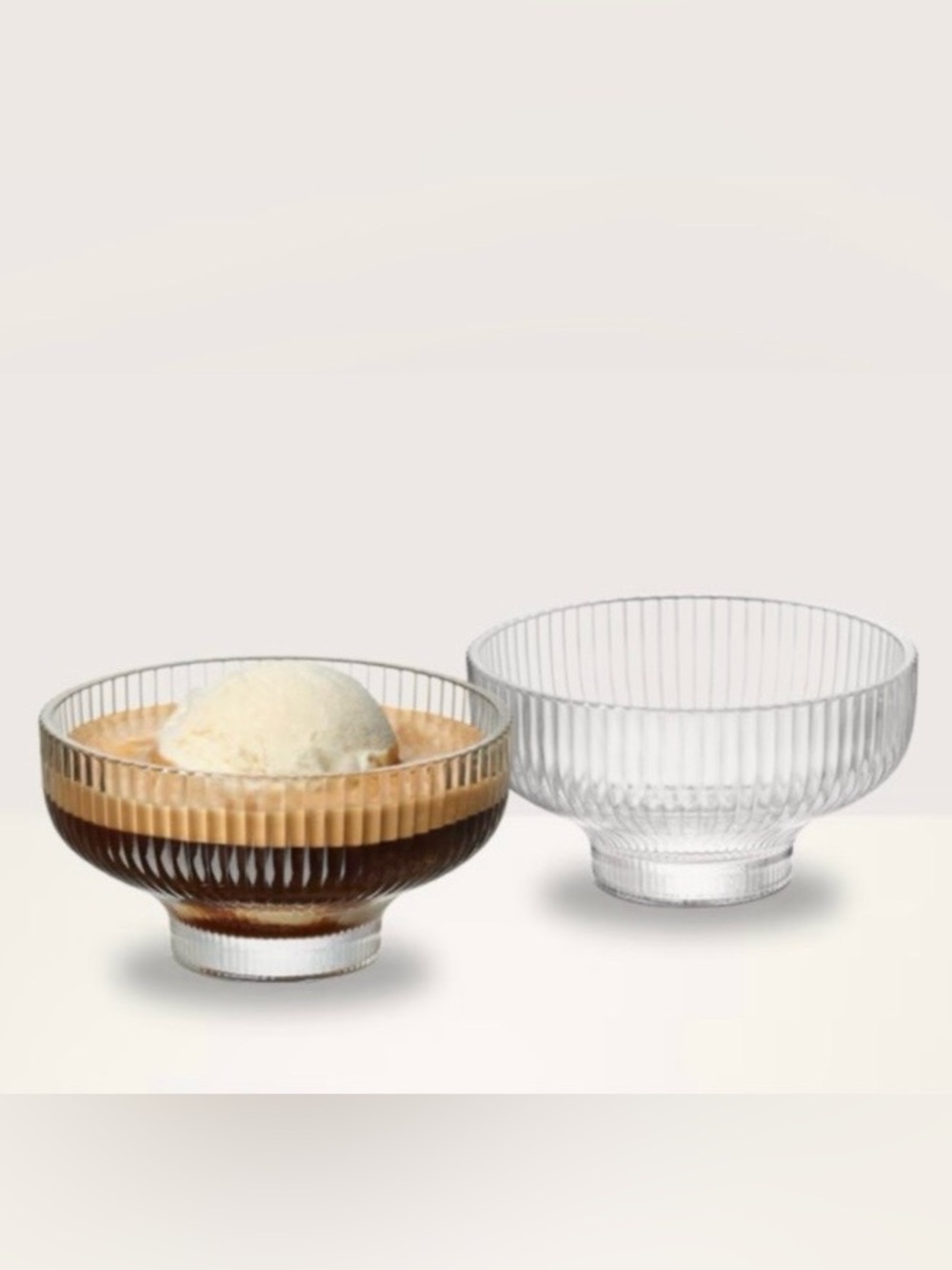 Nespresso Dessert Bowls - Set of 2 Affogato Glass Ribbed Bowls